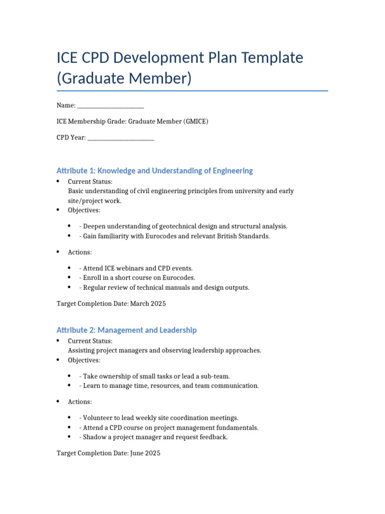 ICE CPD Development Plan Template | PDF | Sustainability | Project ...