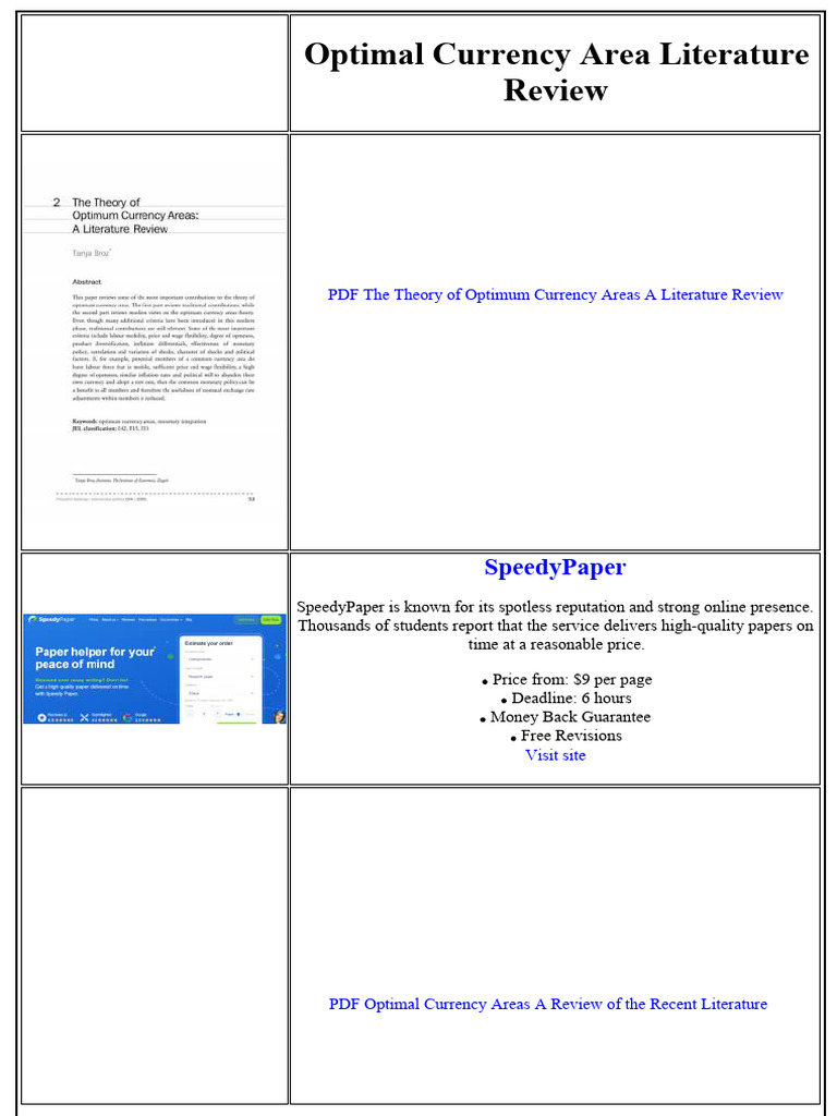 Optimal Currency Area Literature Review | PDF | Euro | Exchange Rate