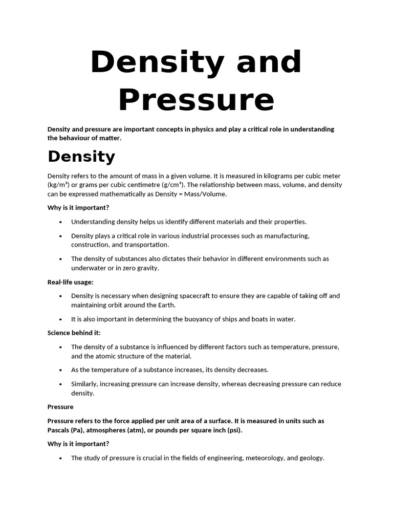 Understanding Density and Pressure | PDF | Density | Pressure