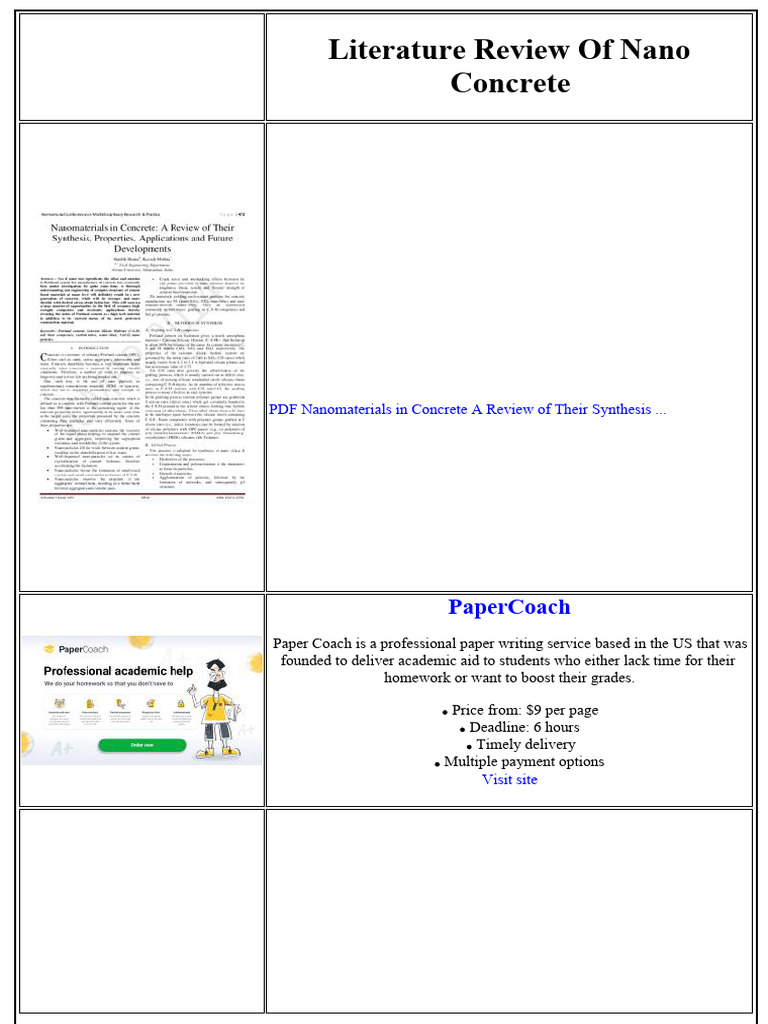 Literature Review of Nano Concrete | PDF | Concrete | Nanotechnology