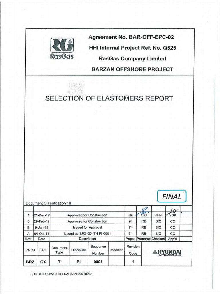 Elastomer Selection for Barzan Project | PDF | Materials