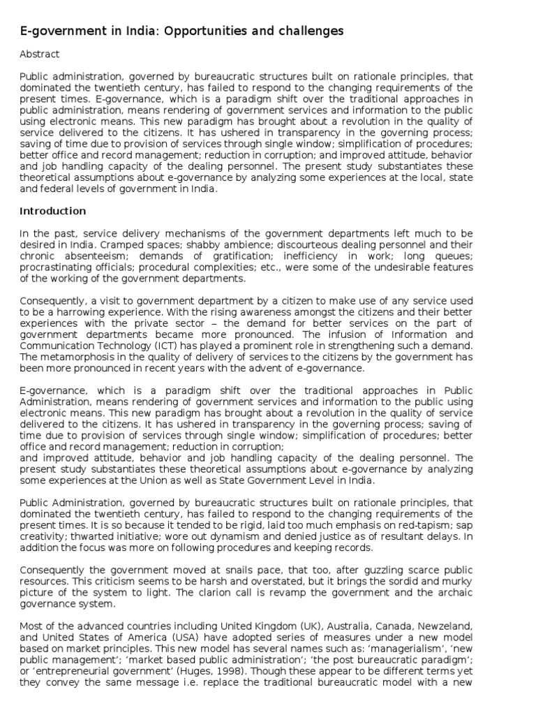 E-Government in India: Opportunities and Challenges | PDF | Governance ...