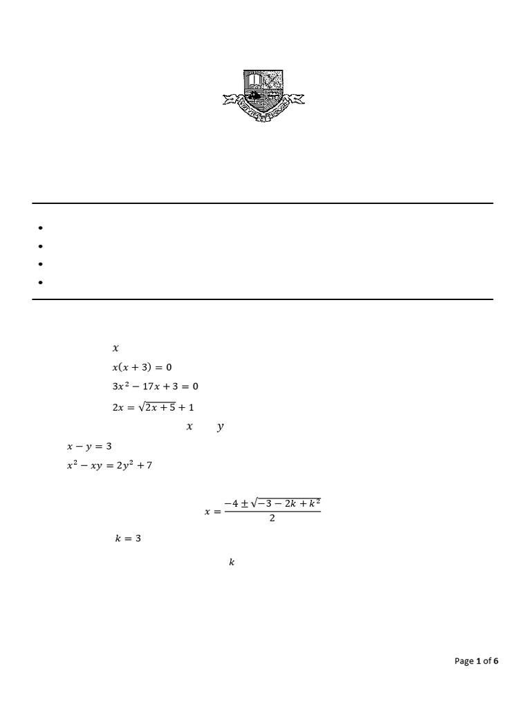 2025 Form V Mathematics Exam Paper | PDF | Quadratic Equation | Mathematics