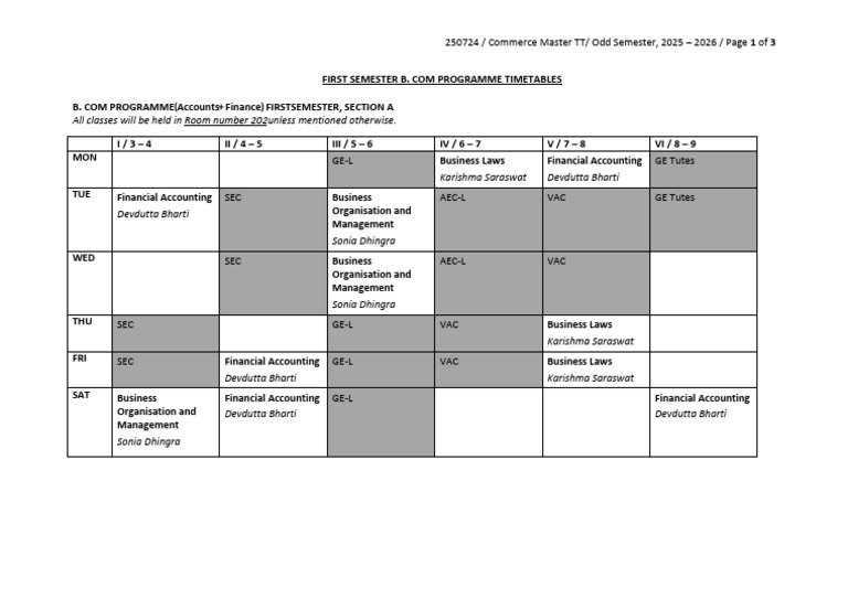 Timetable | PDF