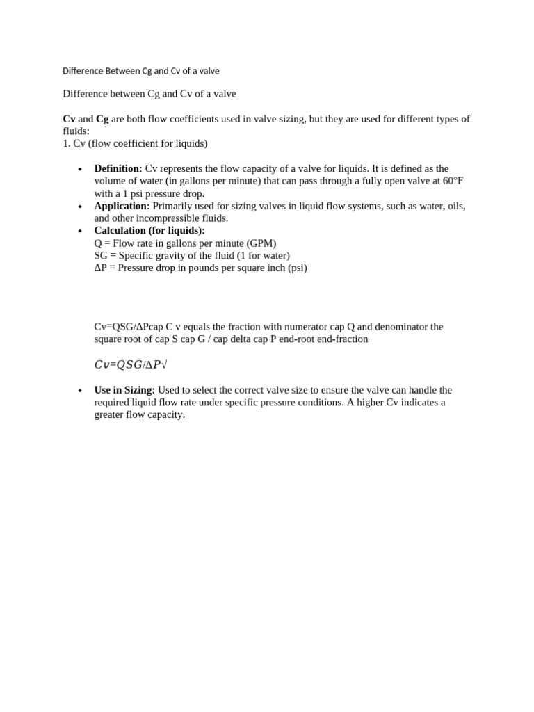 Cv vs Cg: Valve Flow Coefficients Explained | PDF
