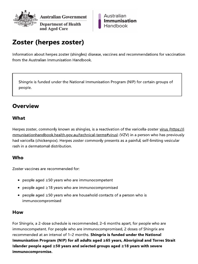 Zoster (Shingles) | PDF