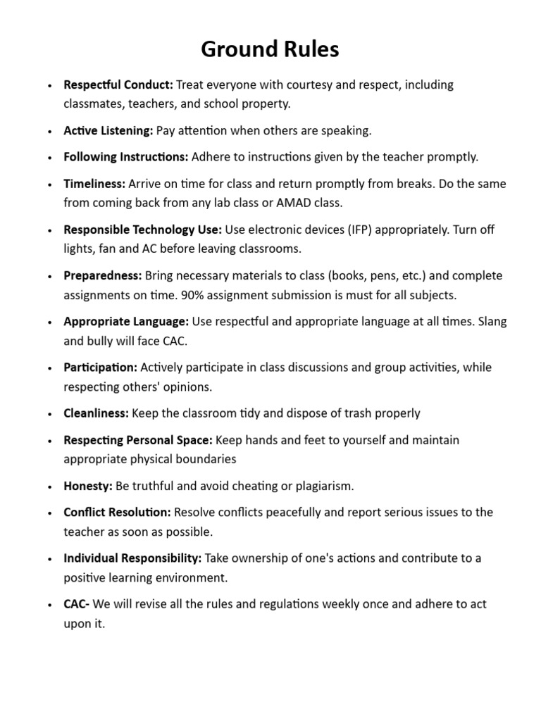 Classroom Ground Rules Overview | PDF