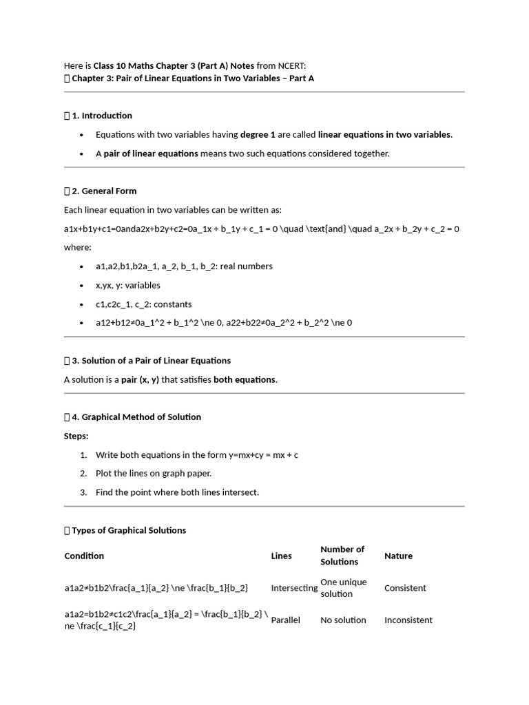 Class 10 NCERT Mathematics - Chapter 3A | PDF