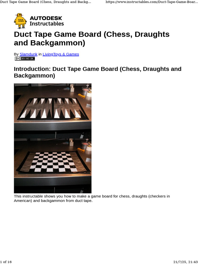 Duct Tape Game Board (Chess, Draughts and Backgammon) - 15 Steps (With ...