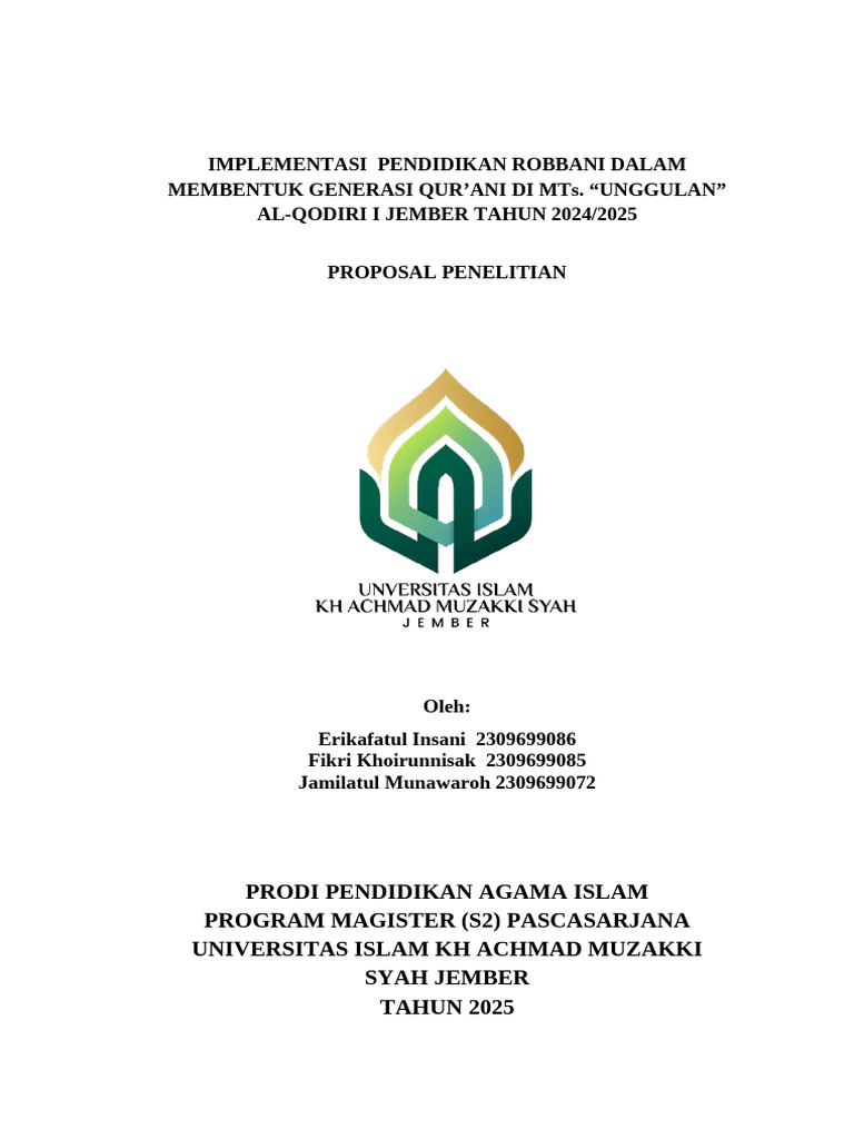Pendidikan Robbani untuk Generasi Qur'ani | PDF