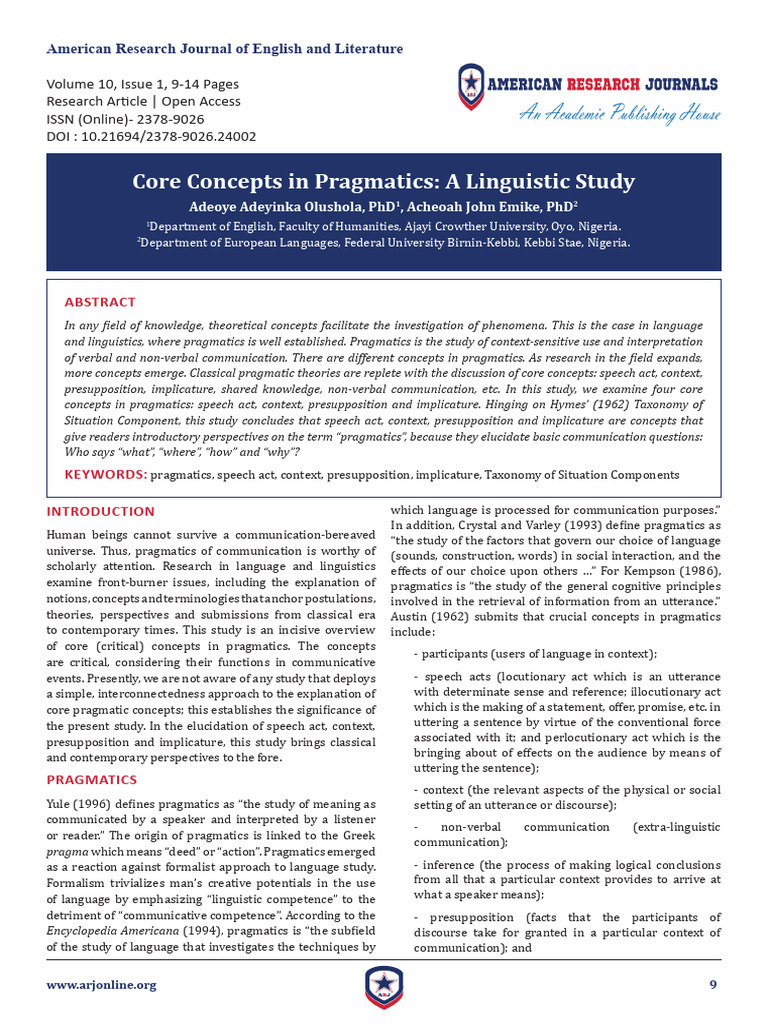 Core Concepts in Pragmatics Explained | PDF | Semantics | Linguistics