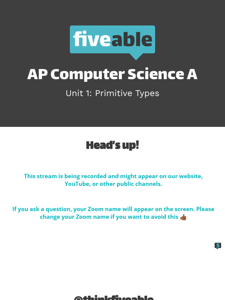 AP CSA Unit 1: Primitive Types Overview | PDF | Integer (Computer ...