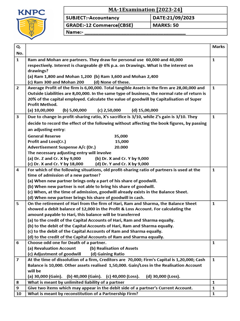 KNPC MA-1Account 12th CBSE Chap-1 To 7 | PDF | Debits And Credits ...