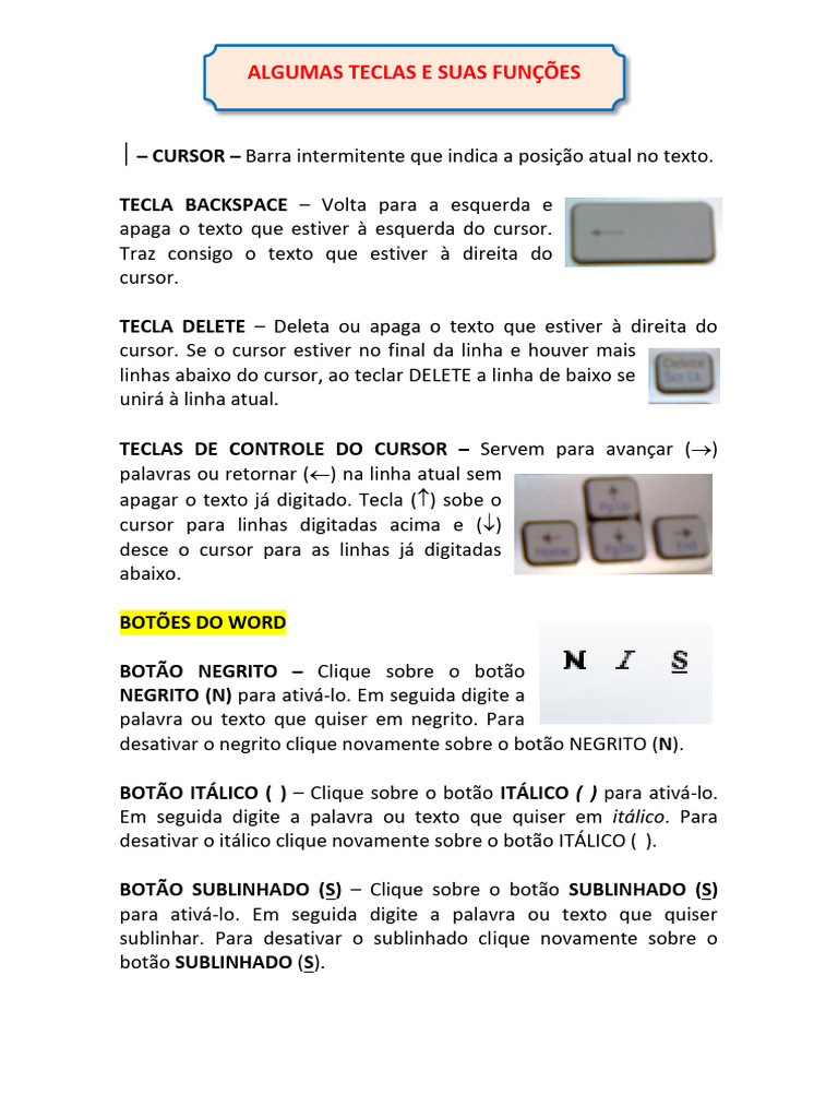 Funções das Teclas e Botões do Word | PDF