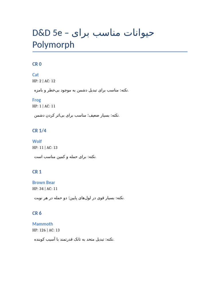 Beasts For Polymorph DnD5e | PDF