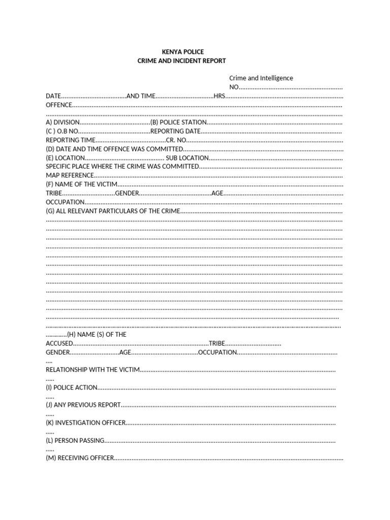 Kenya Police Crime Report Form | PDF | Crimes | Crime & Violence