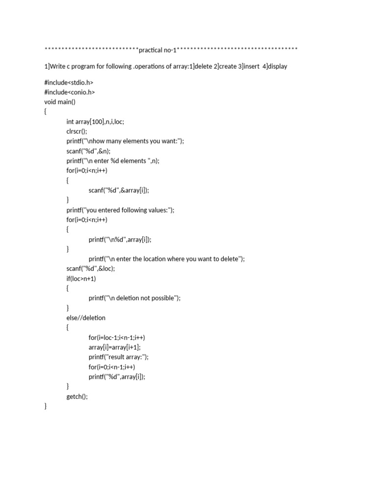 C Program for Array Operations | PDF