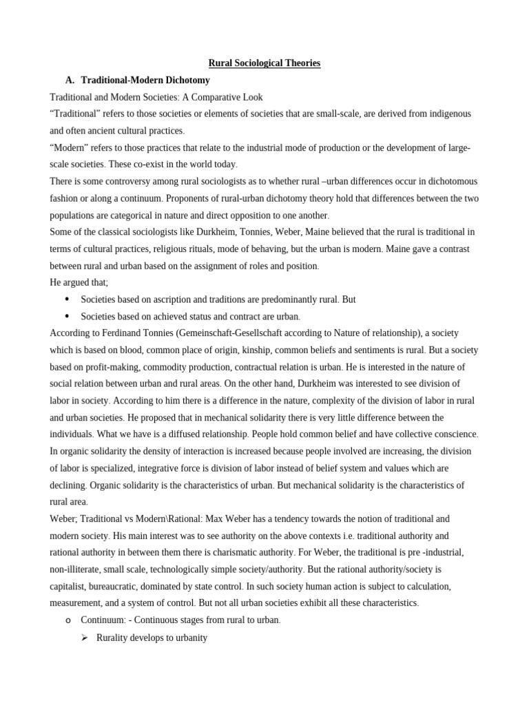 Theories of Rural Sociology Explained | PDF | Society | Sociology