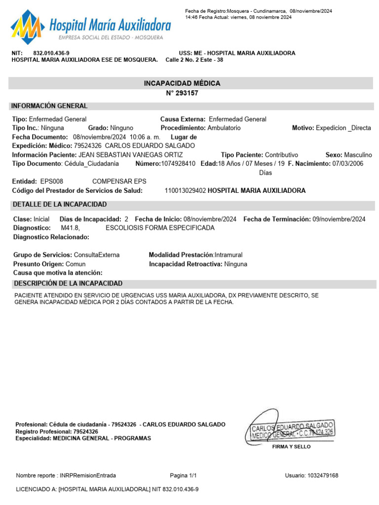 Incapacidad Médica en Hospital María Auxiliadora | PDF