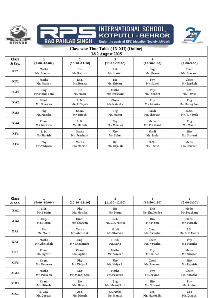 8-Period School Timetable Overview | PDF