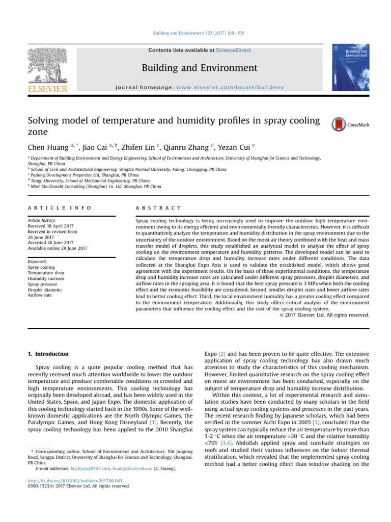 Spray Cooling: Temperature & Humidity Model | PDF | Humidity | Shanghai