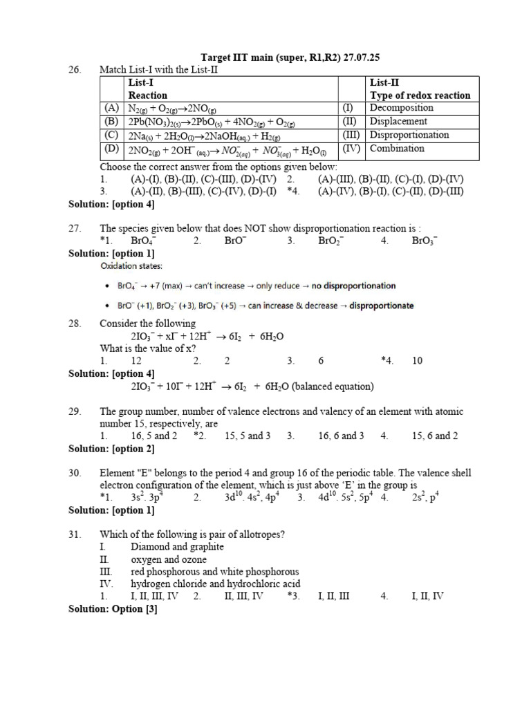 IIT Main Paper (Super, R1, R2) | PDF | Mole (Unit) | Valence (Chemistry)