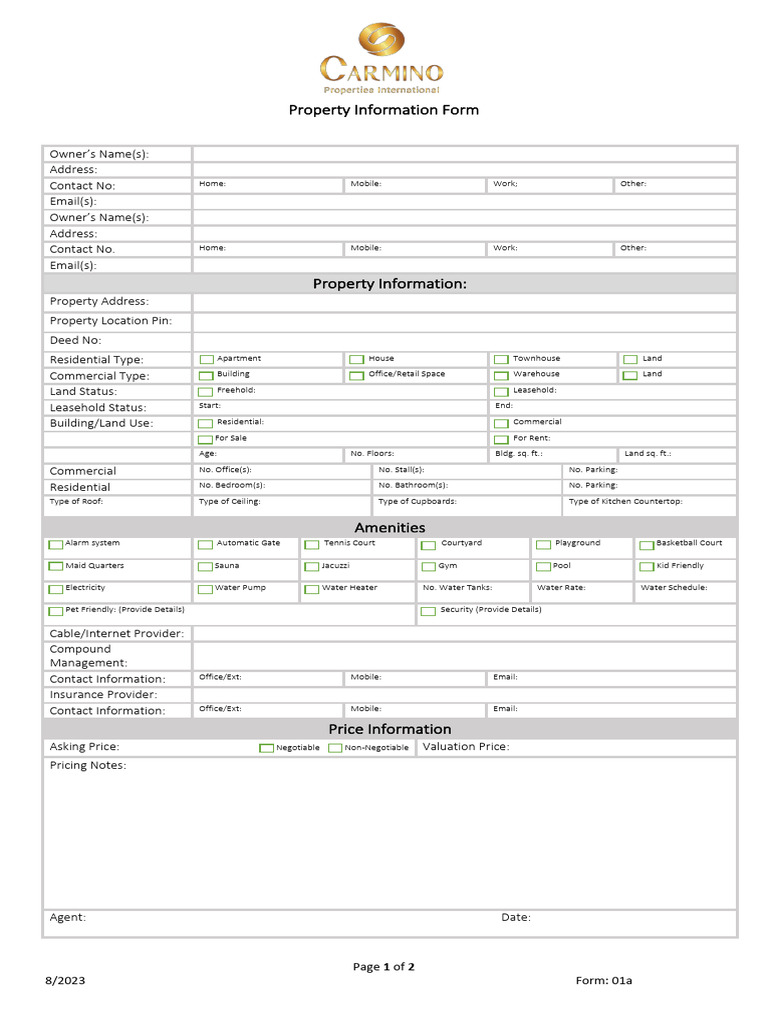 Property Information Sheet Template | PDF | Home