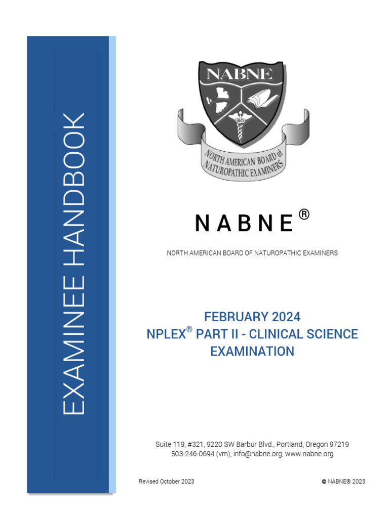 February 2024 NPLEX Exam Handbook | PDF | Naturopathy | Debit Card
