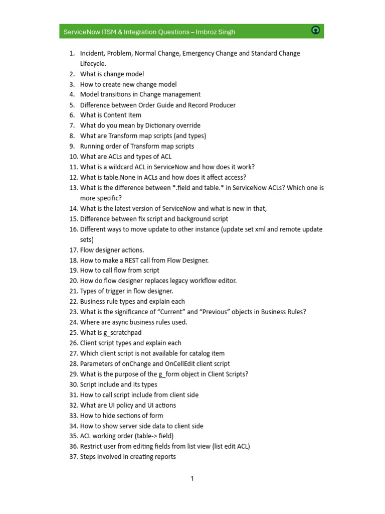ServiceNow ITSM Interview Guide | PDF | Computer Science | Software ...