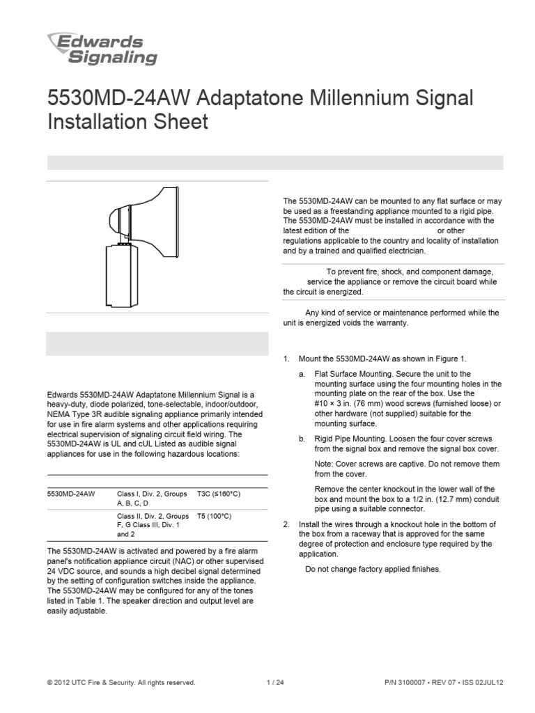 5530MD-24AW Signal Installation Guide | PDF | Screw | Loudspeaker