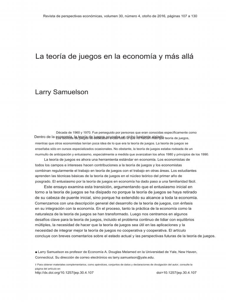 Evolución de la Teoría de Juegos en Economía | PDF | Teoría de juego ...