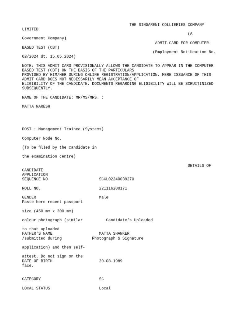Admit Card | PDF | Identity Document