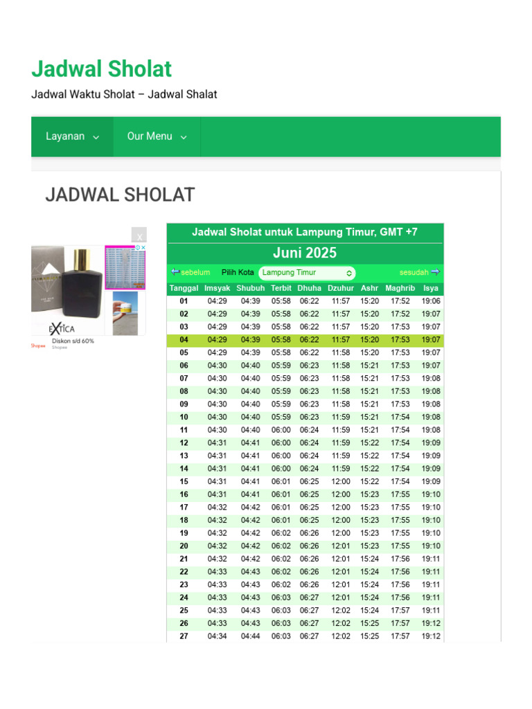 Jadwal Sholat Hari Ini Jakarta | PDF