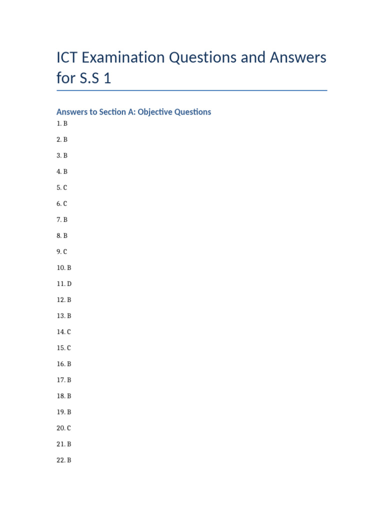 ICT Exam Q&A for S.S 1 Students | PDF