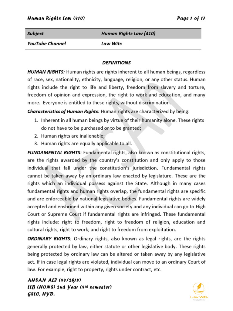 Overview of Human Rights Law Concepts | PDF | International Labour ...
