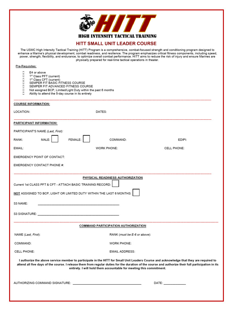 HITT Course Registration for Marines | PDF | United States Marine Corps