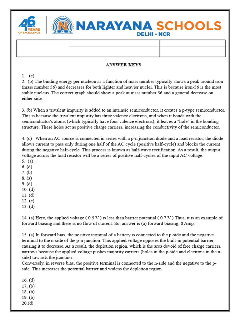 Nuclei and Semiconductor Physics Worksheet | PDF | P–N Junction ...