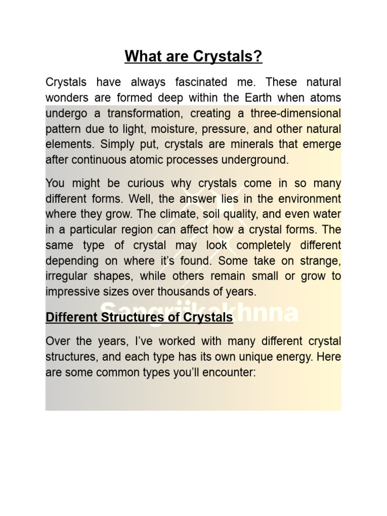 Understanding Crystals: Types & Care | PDF | Quartz | Water