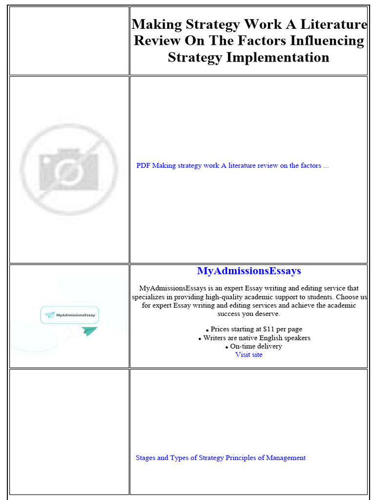 Making Strategy Work a Literature Review on the Factors Influencing ...