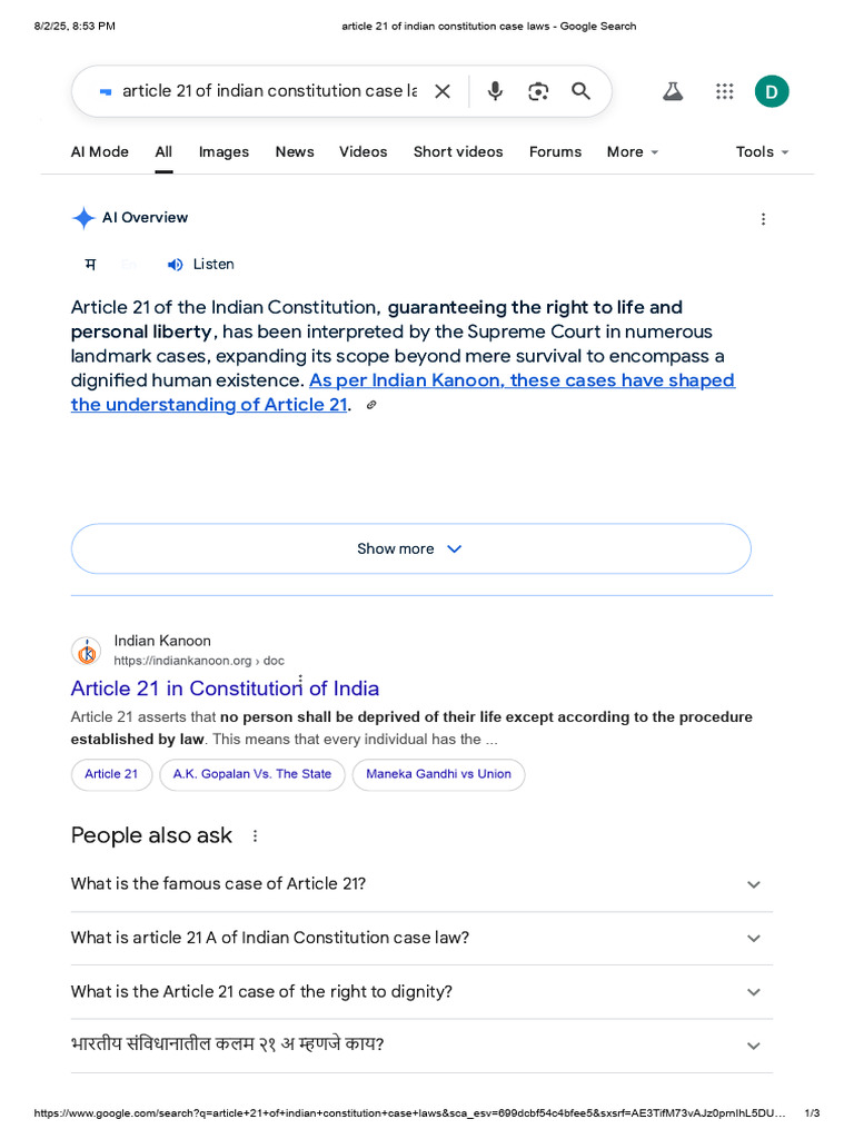 article 21 of indian constitution case laws | PDF | Legal Documents ...