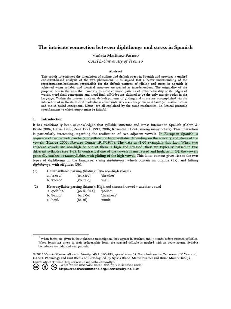 Diphthongs and Stress in Spanish | PDF | Stress (Linguistics) | Syllable