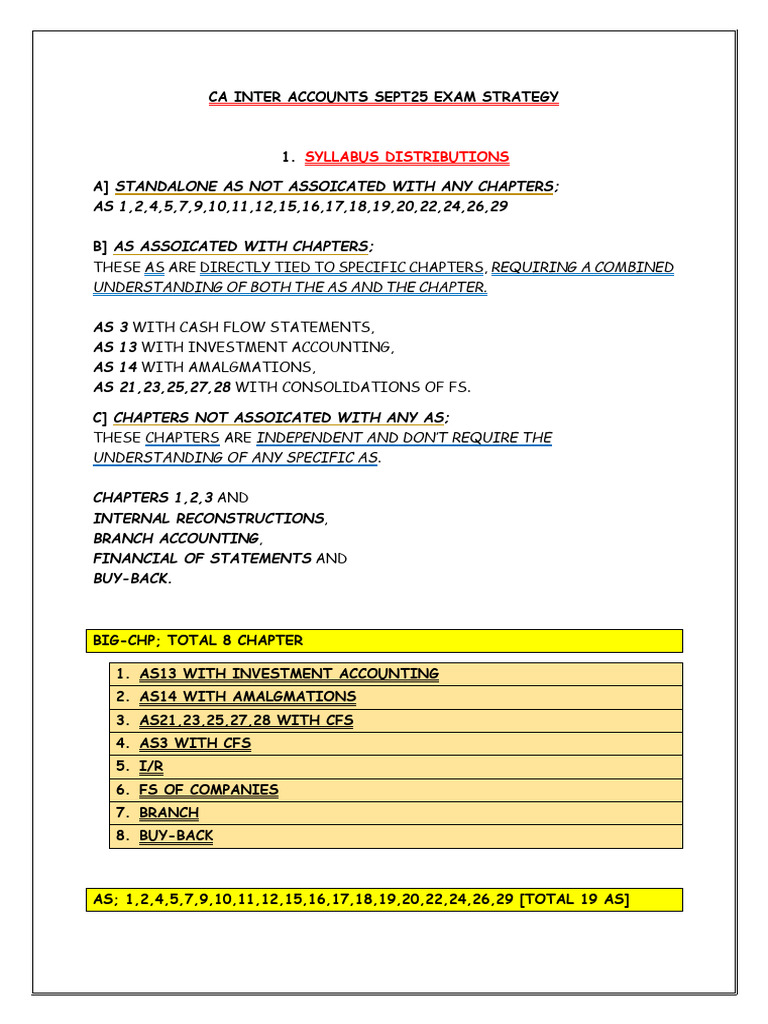 CA Inter Accounts Sept25 Exam Strategy | PDF | Consolidation (Business ...