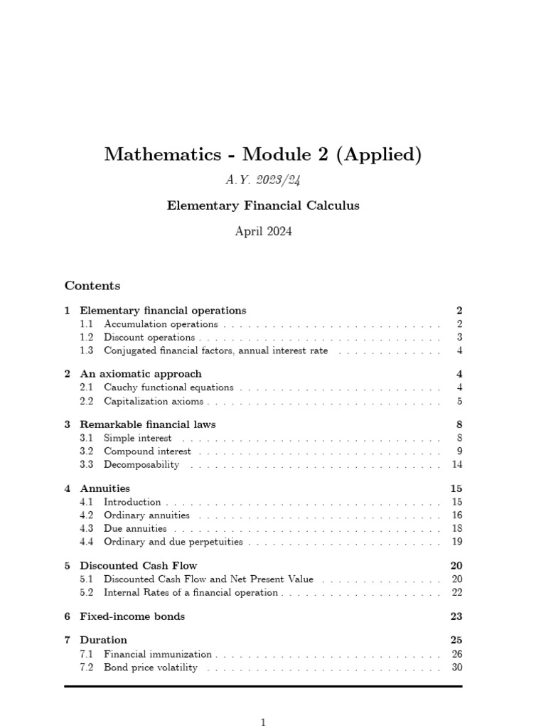 Elementary Financial Calculus Guide | PDF | Discounting | Present Value