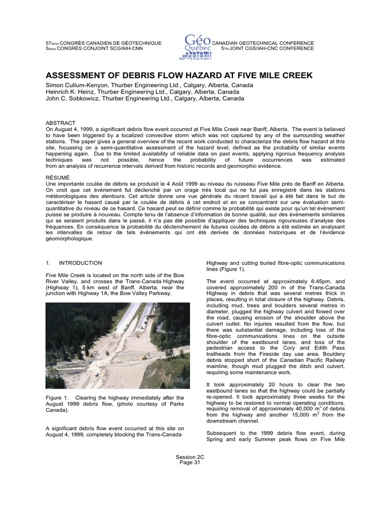 Debris Flow Hazard Assessment at Five Mile Creek | PDF | Rain | Stream