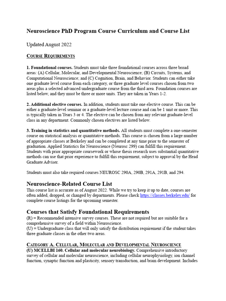 Neuroscience PhD Course Syllabus | PDF | Neuroscience | Statistics