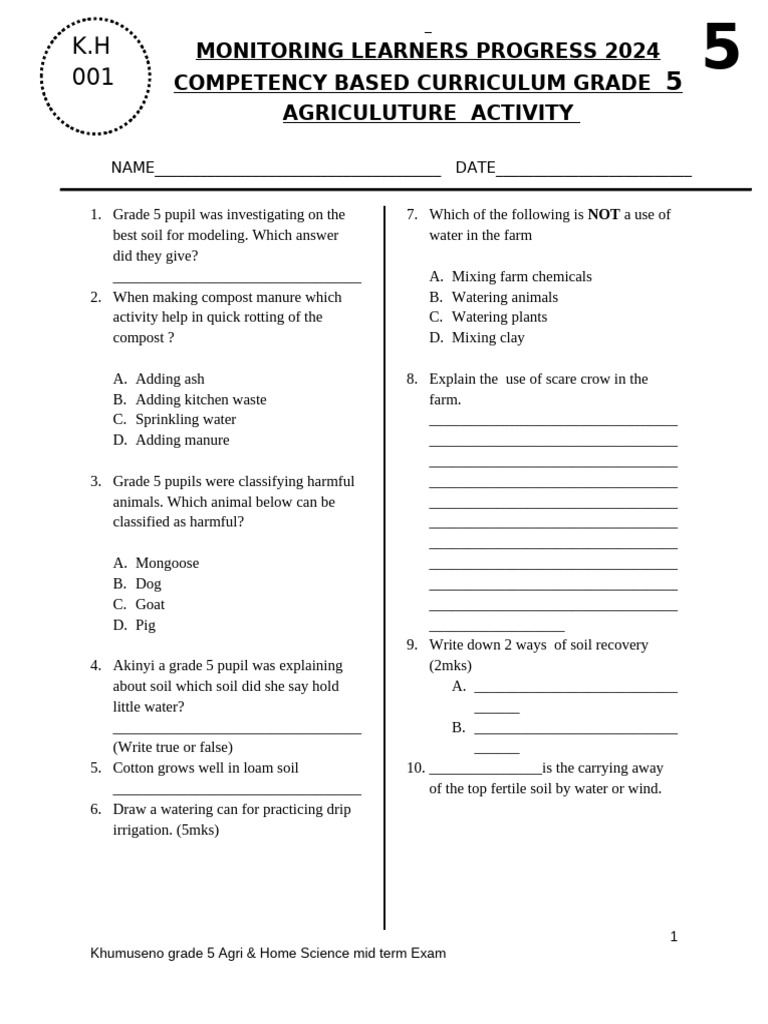 Grade 5 Agriculture & Home Science Exam | PDF | Kitchen Stove | Foods