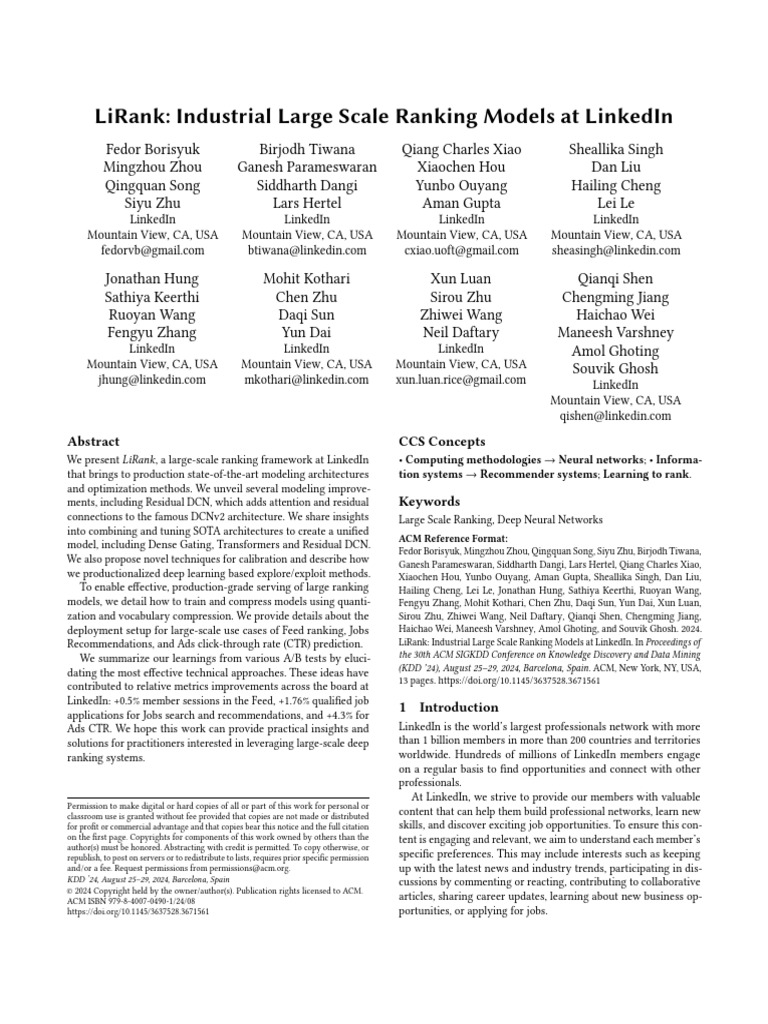 (DGL) LiRank- Industrial Large Scale Ranking Models at LinkedIn | PDF ...