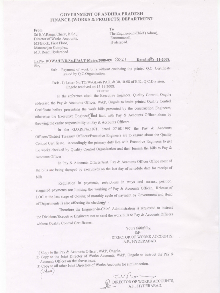 PAO Works Bills QC Certificate | PDF