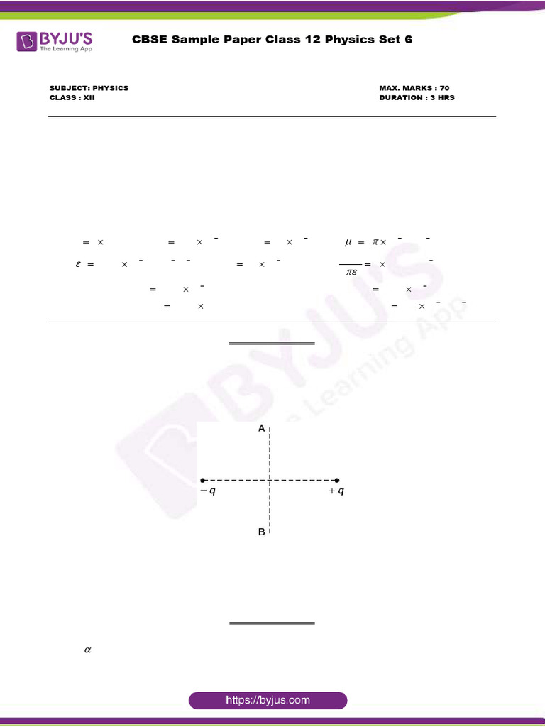 CBSE Class 12 Physics Sample Paper Set 6 | PDF | Capacitor | Refractive ...