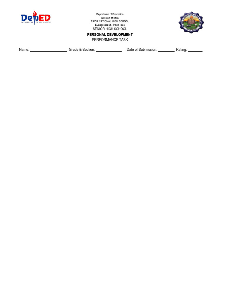 Personal Development Performance Task | PDF